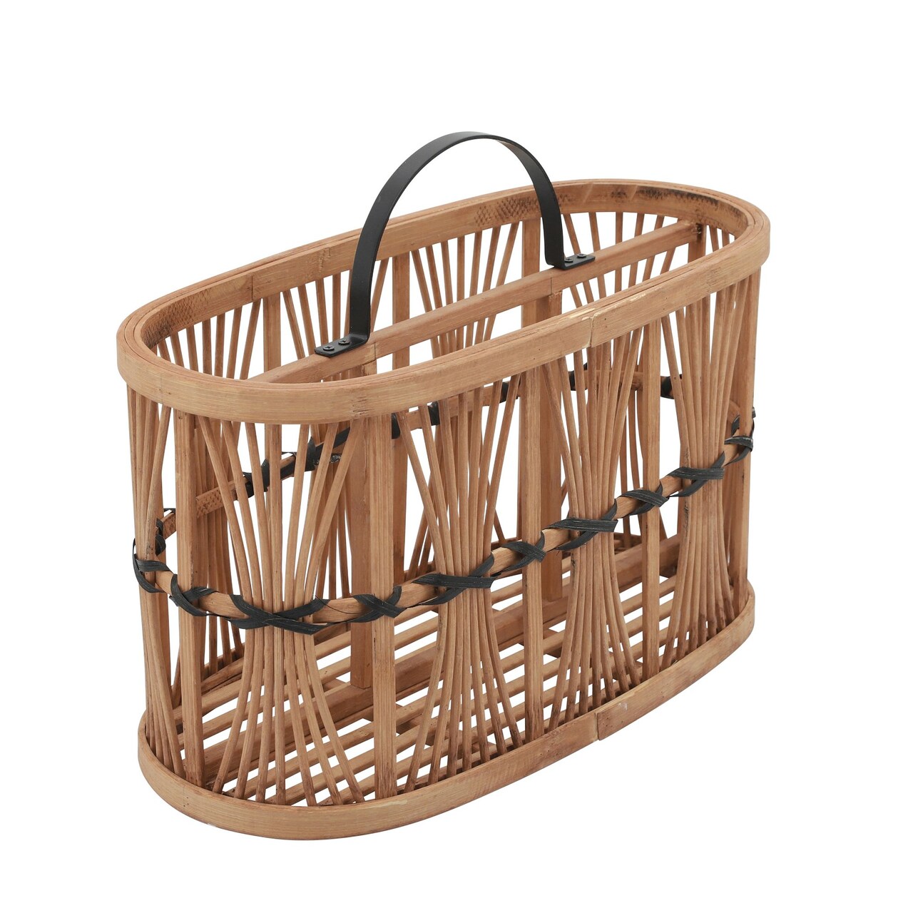 Kingston Living 14" Brown and Black Oval Woven Storage Basket